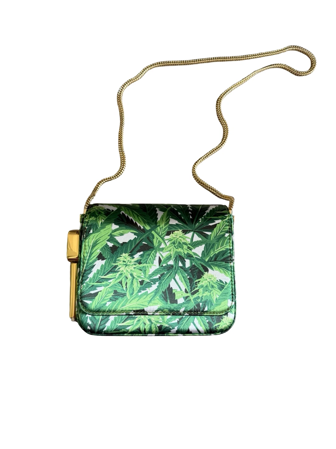 Eddie Parker Green Leaf Print Crossbody Bag with Gold Chain