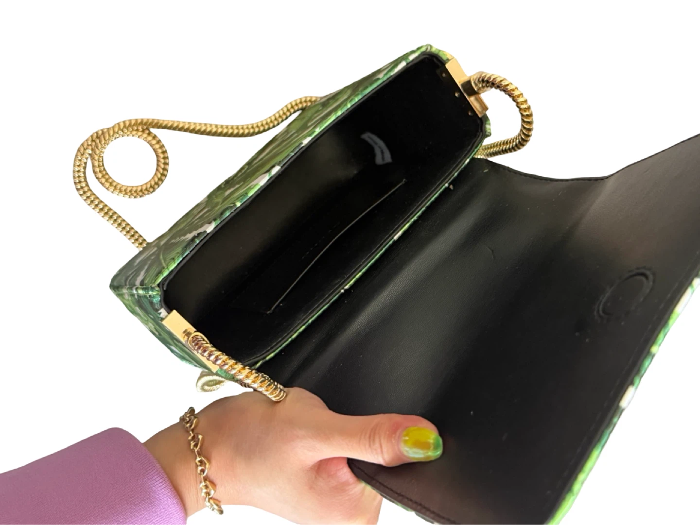 Eddie Parker Green Leaf Print Crossbody Bag with Gold Chain - photo 4