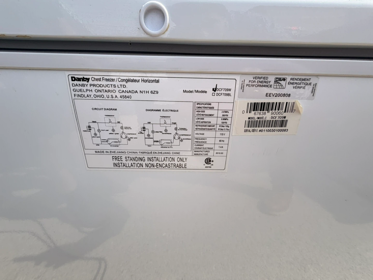 Danby Chest Freezer DCF709W - photo 2