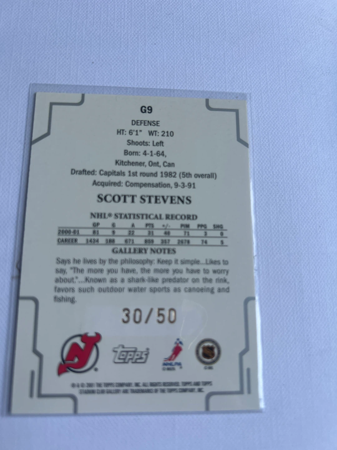 Scott Stevens 30/50 Hockey Card - photo 2