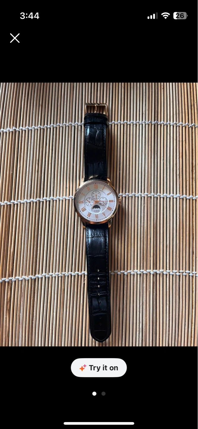 Guess Rose Gold Tone Watch with Black Leather Strap