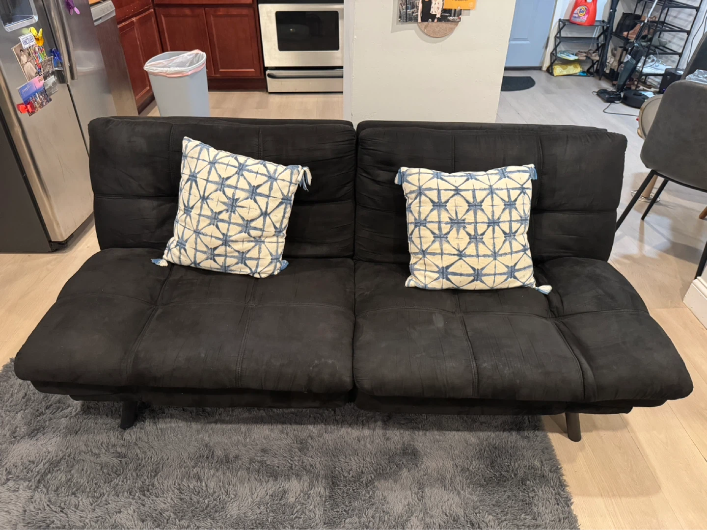 Black Futon Sofa with Pillows