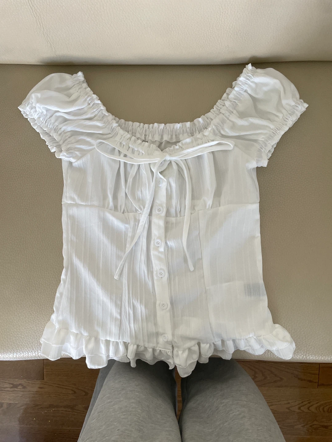 White Ruffle Off-the-Shoulder Blouse - Size XS