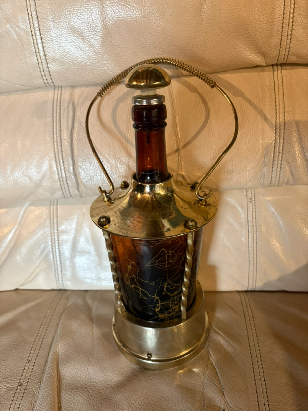 Vintage Amber Glass Decanter with Brass Accents - photo 3
