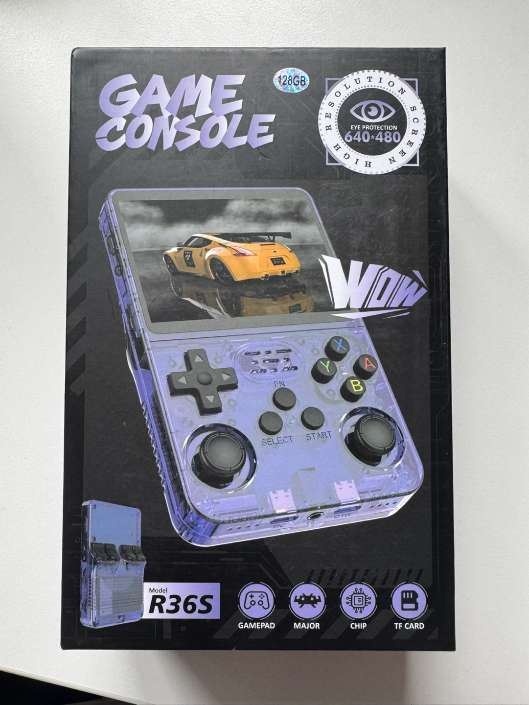 Transparent Purple Game Console R36S