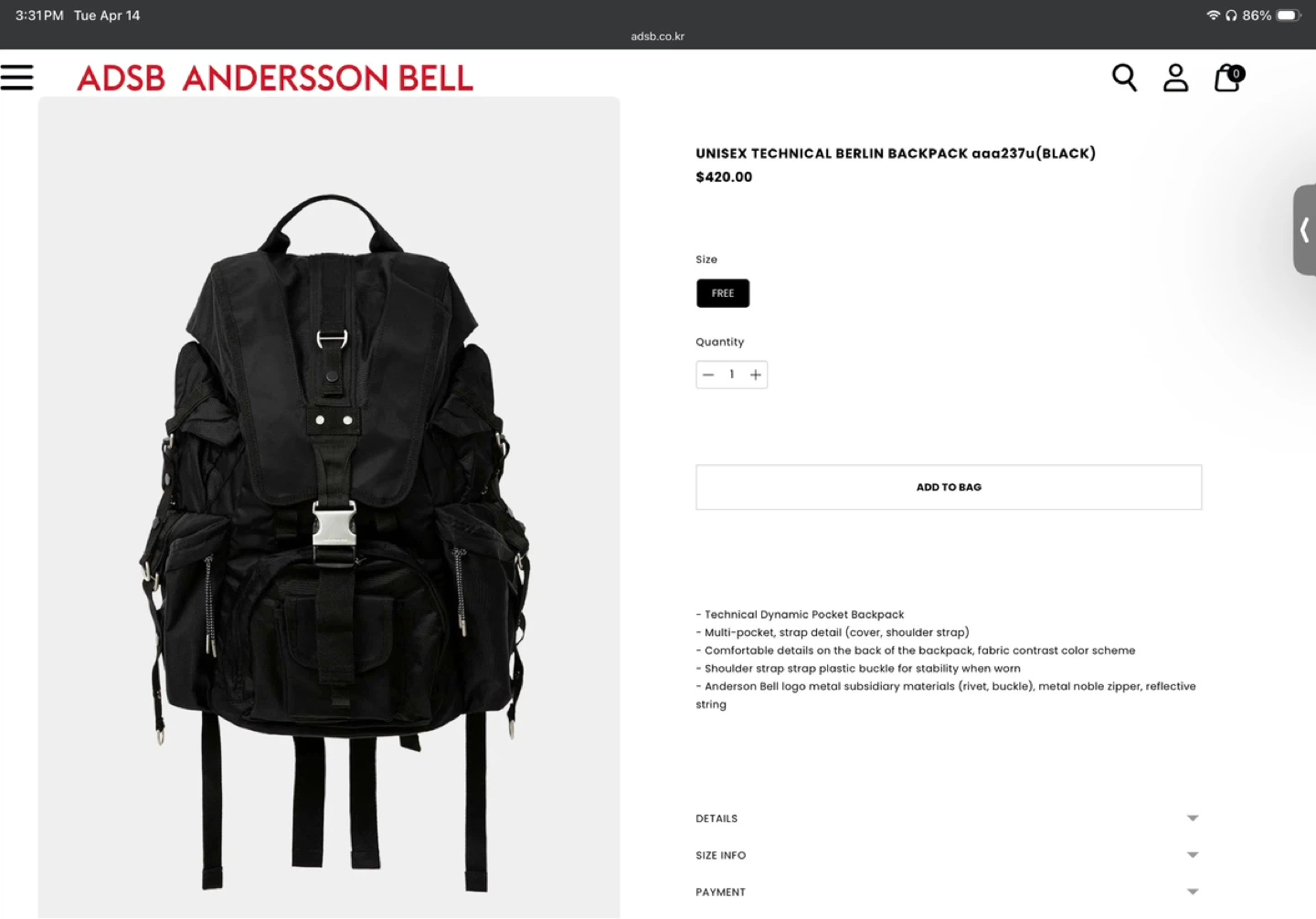 Andersson Bell Unisex Technical Backpack - photo 2