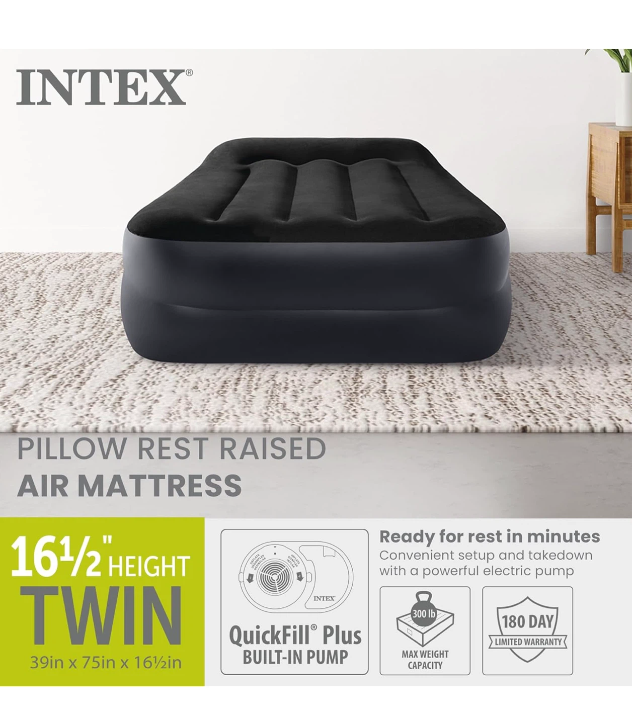 Intex Pillow Rest Raised Air Mattress - Twin Size - 16.5" Height