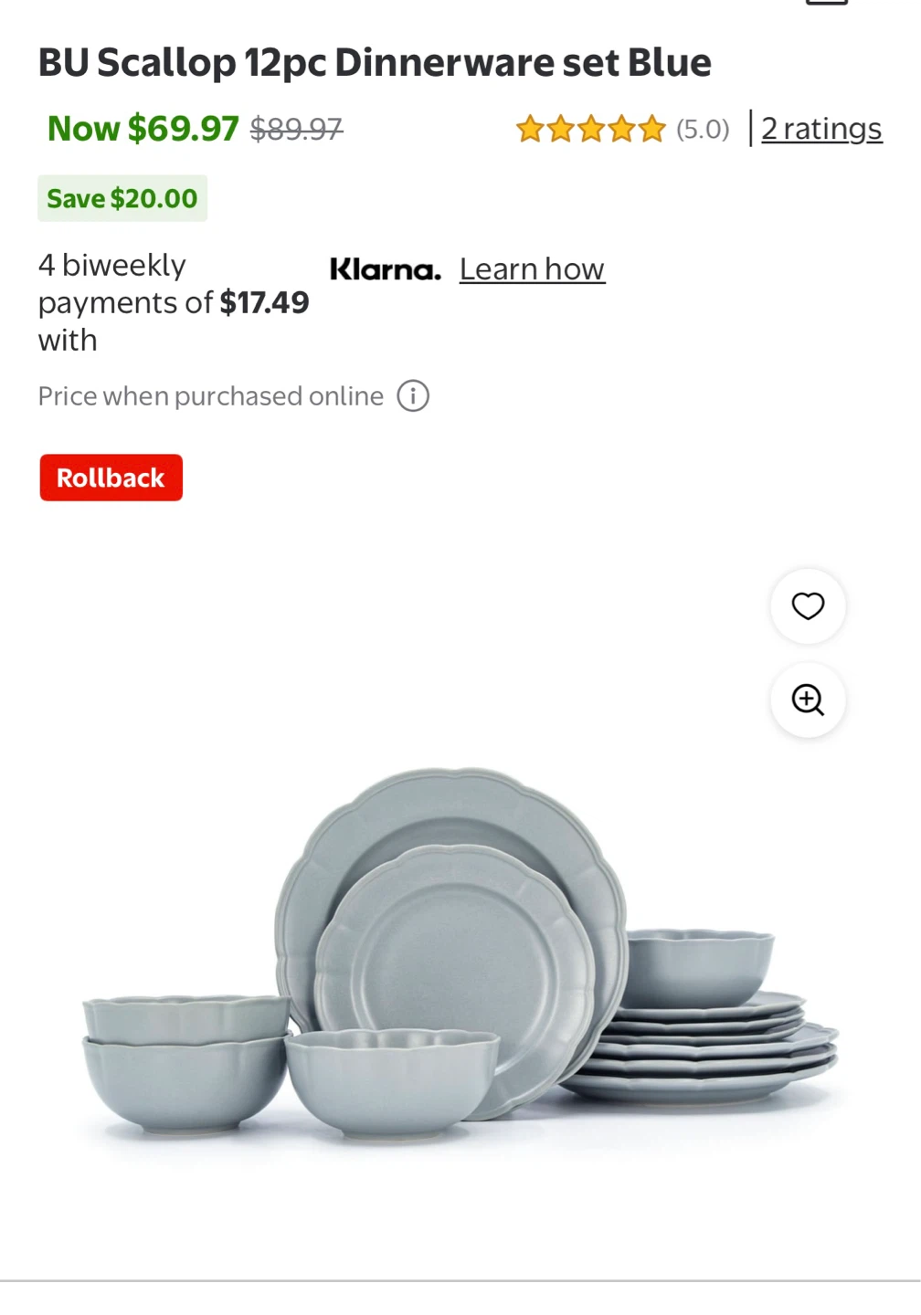 BU Scallop 12pc Dinnerware Set - Blue