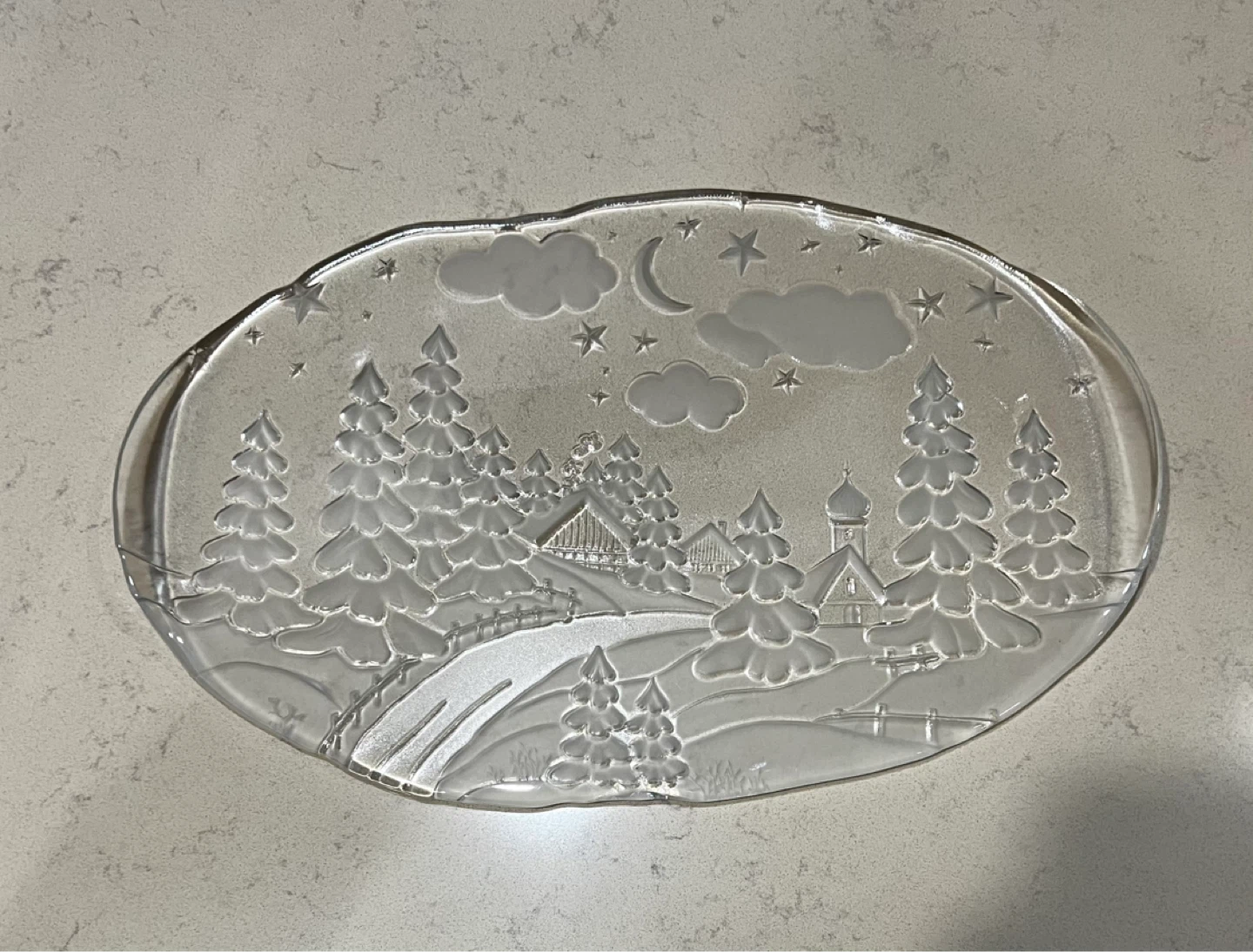 Vintage Frosted Glass Christmas Village Serving Platter