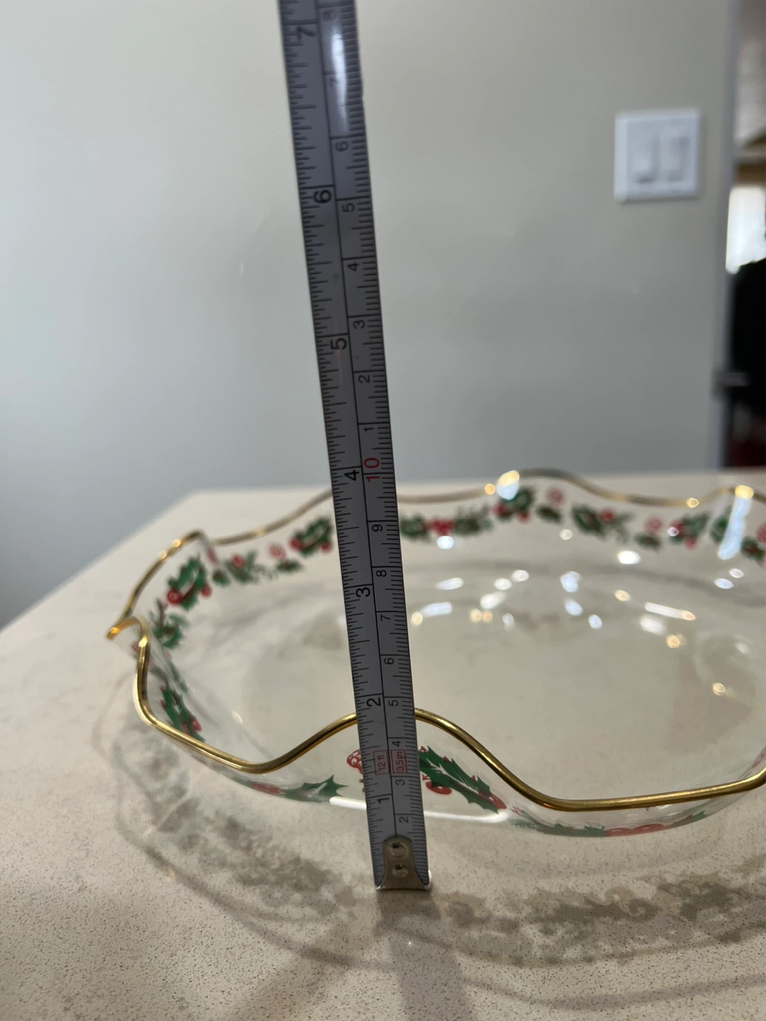 Glass Serving Dish with Gold Rim - Christmas Holly Design - photo 4