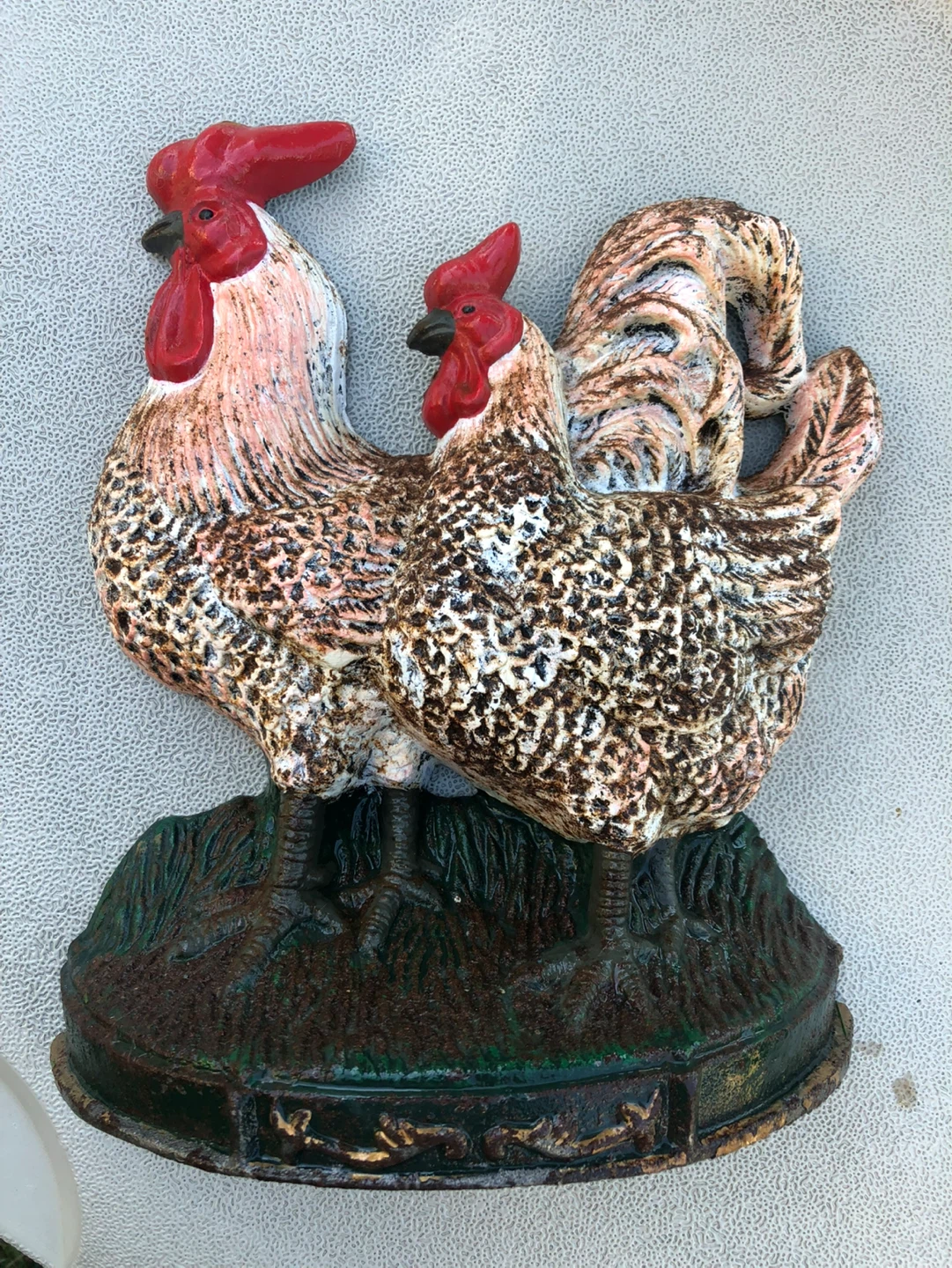 Vintage Cast Iron Rooster Doorstopper 11 “ tall by 9” wide