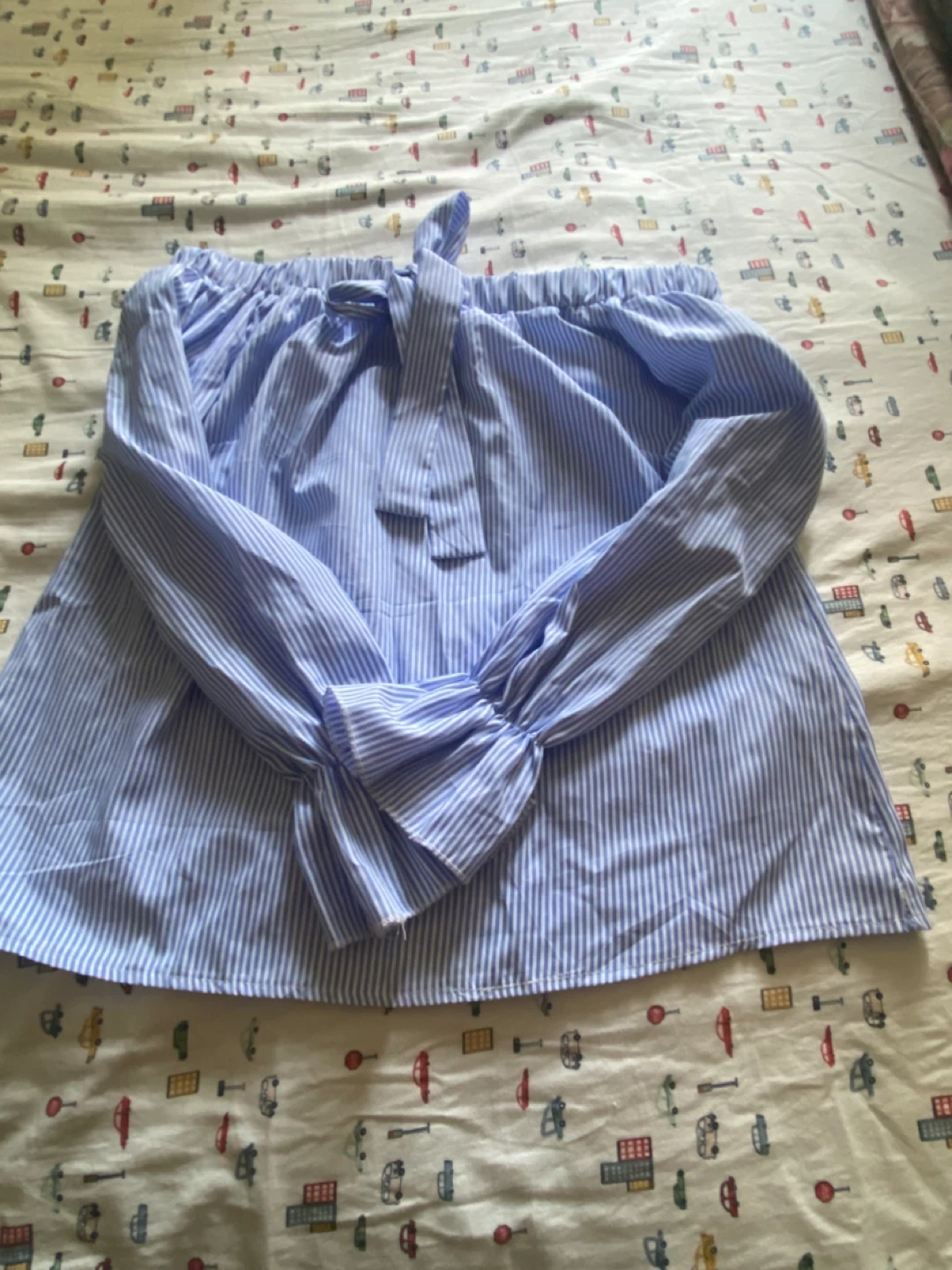 Blue and white striped off-the-shoulder blouse - photo 3