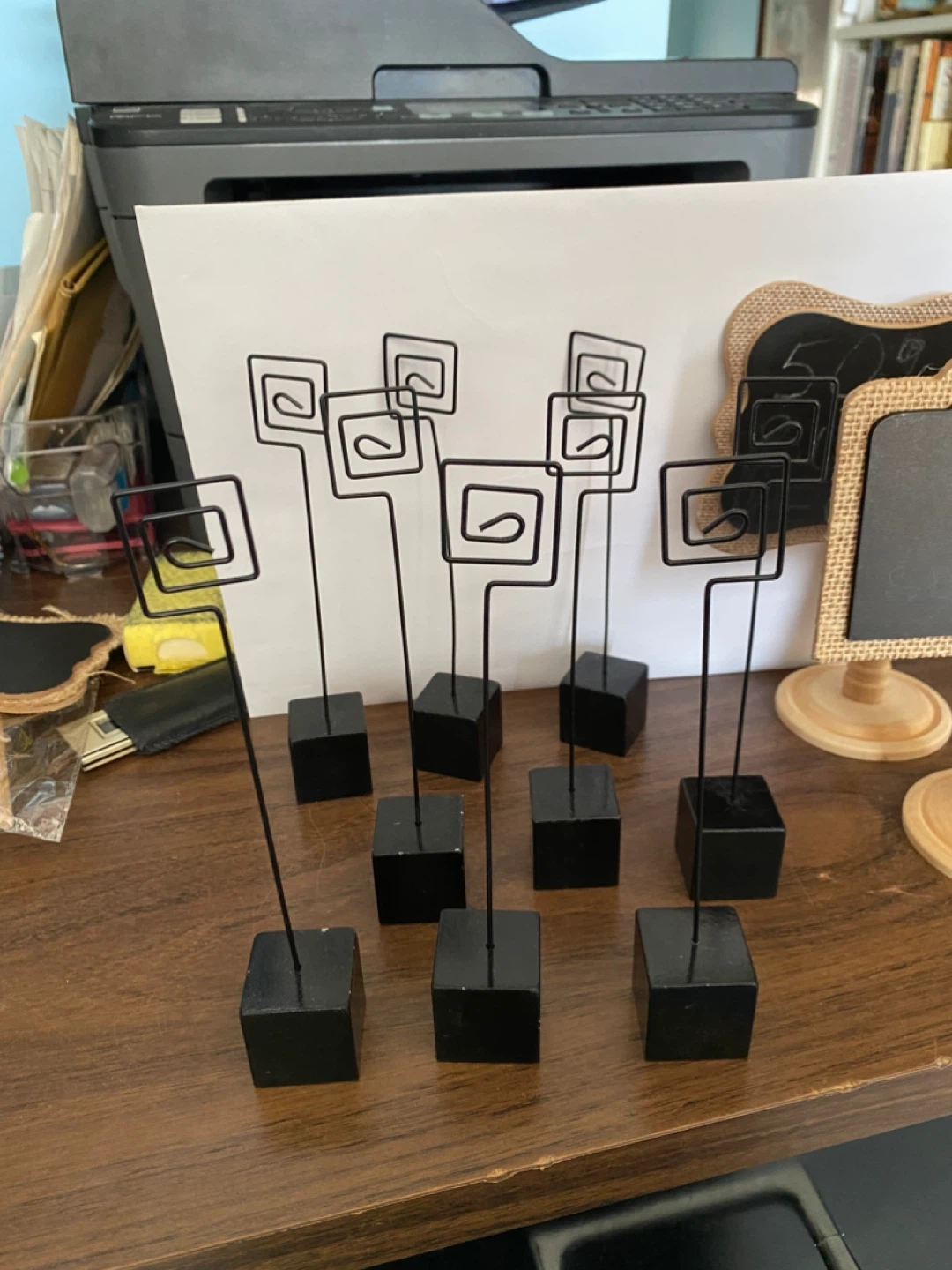 9 Black Wire Place Card Holders plus small blackboard - photo 3