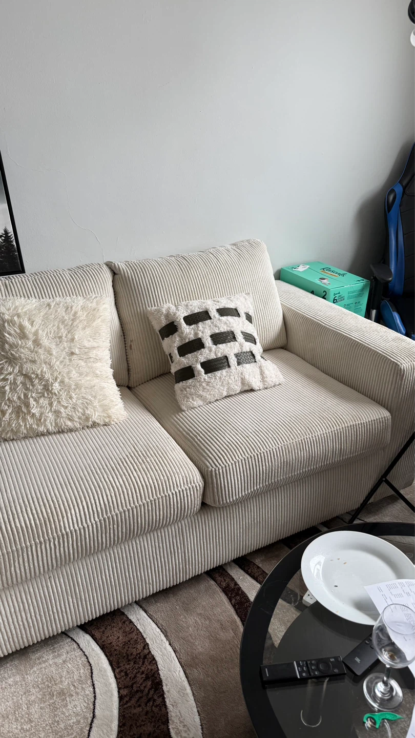 Cream Corduroy Sectional Sofa - photo 2