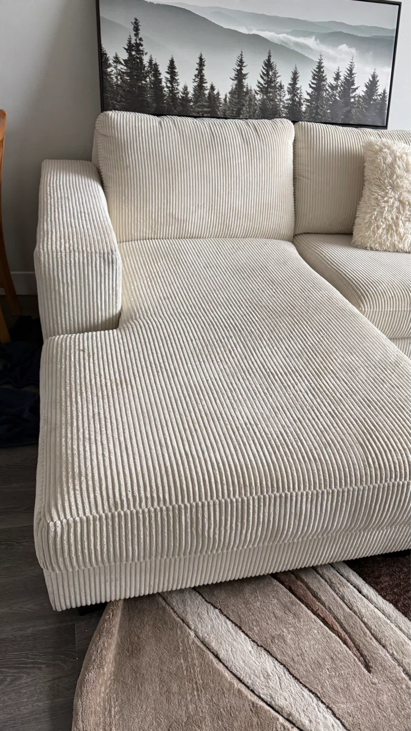 Cream Corduroy Sectional Sofa - photo 5