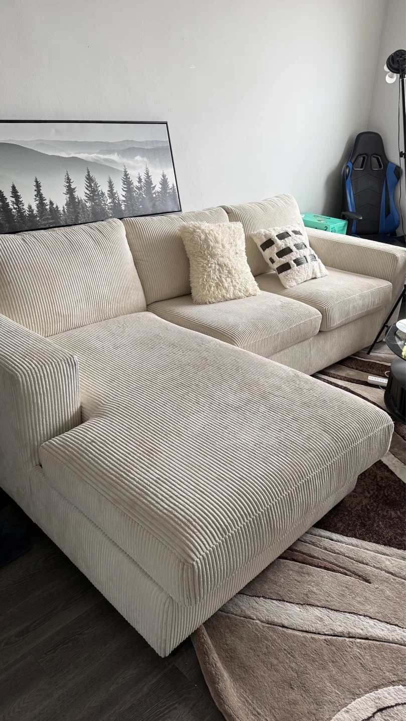 Cream Corduroy Sectional Sofa - photo 3
