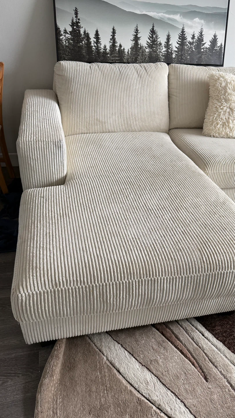 Cream Corduroy Sectional Sofa - photo 4