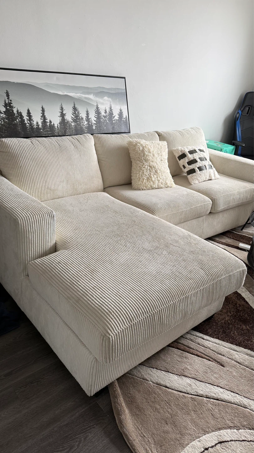 Cream Corduroy Sectional Sofa