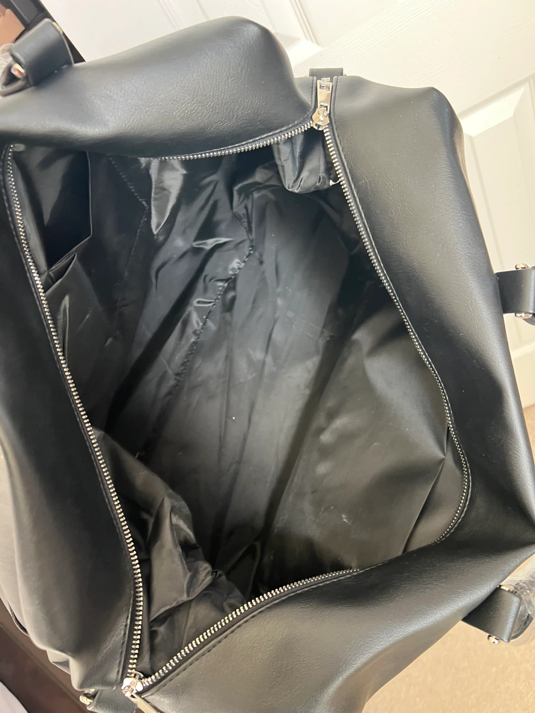 NEW Michel Germain Paris Black Faux Leather Duffle Bag - photo 4