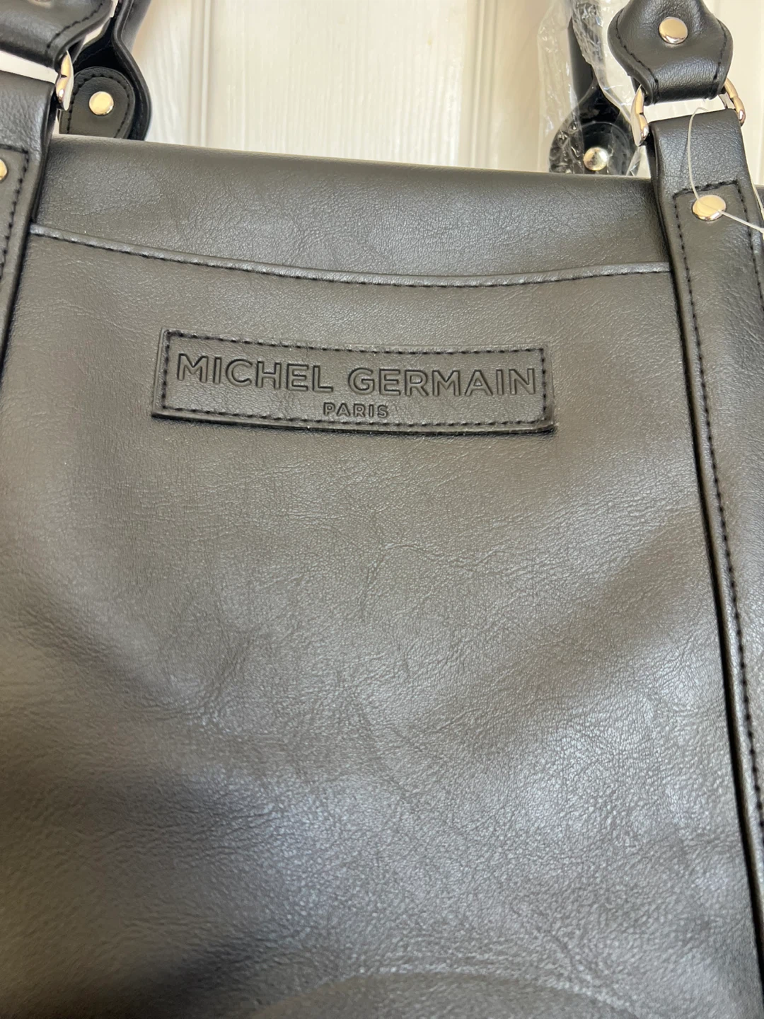 NEW Michel Germain Paris Black Faux Leather Duffle Bag - photo 2
