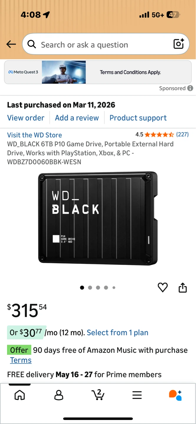WD_BLACK 6TB P10 Game Drive Portable External Hard Drive - photo 2