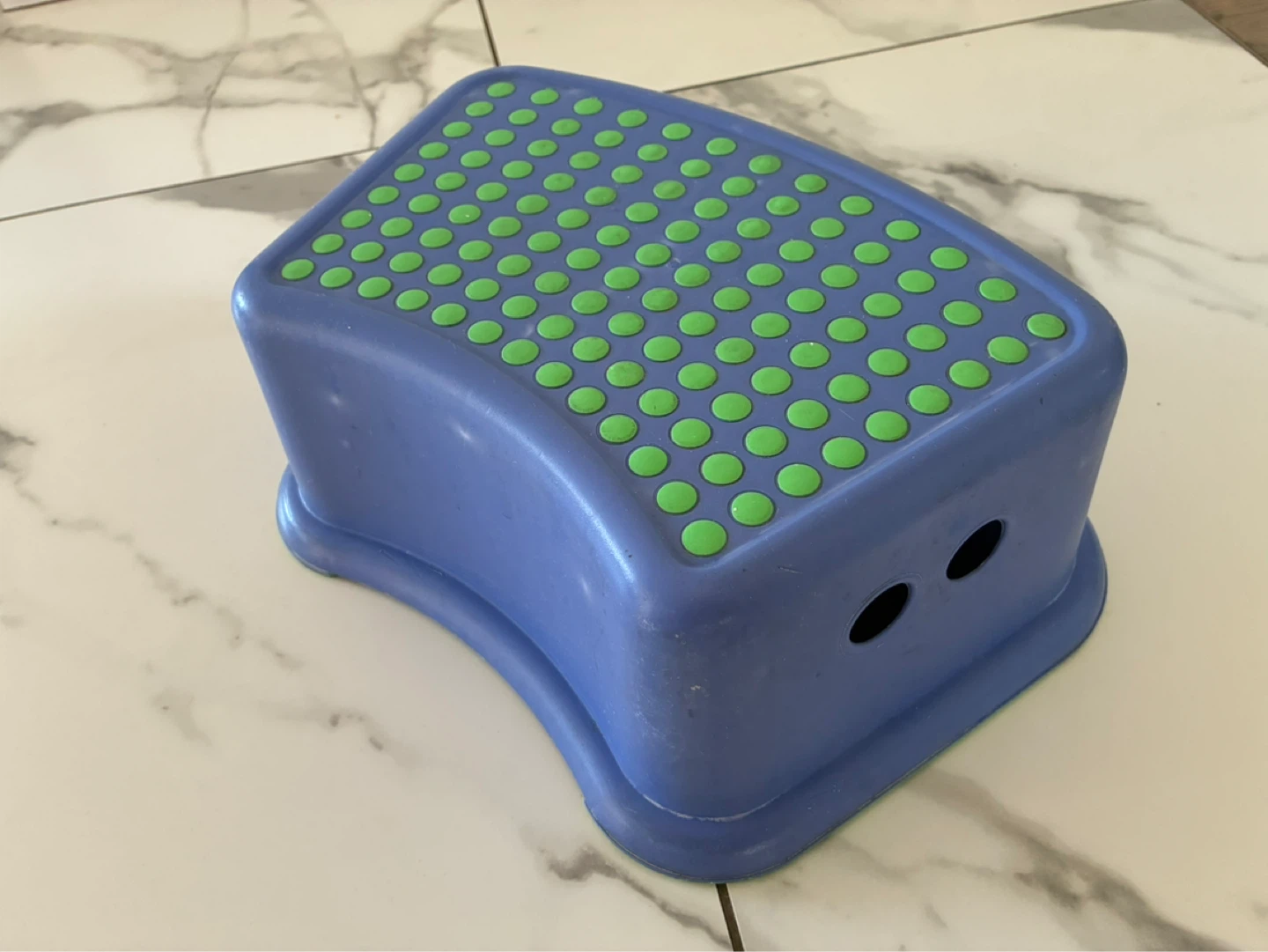 Blue Plastic Step Stool with Green Grips