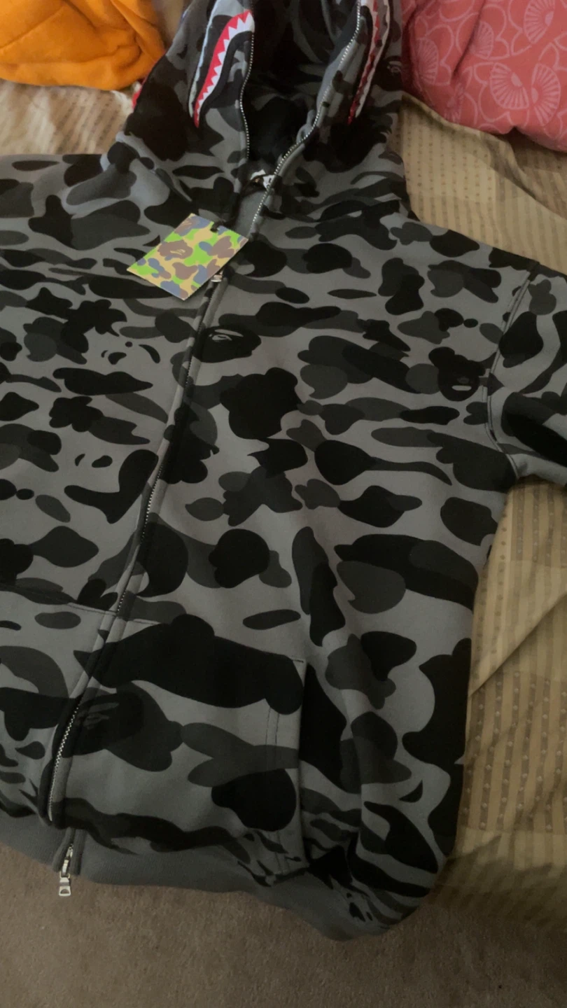 BAPE Full Zip Hoodie Grey Camo Shark Print