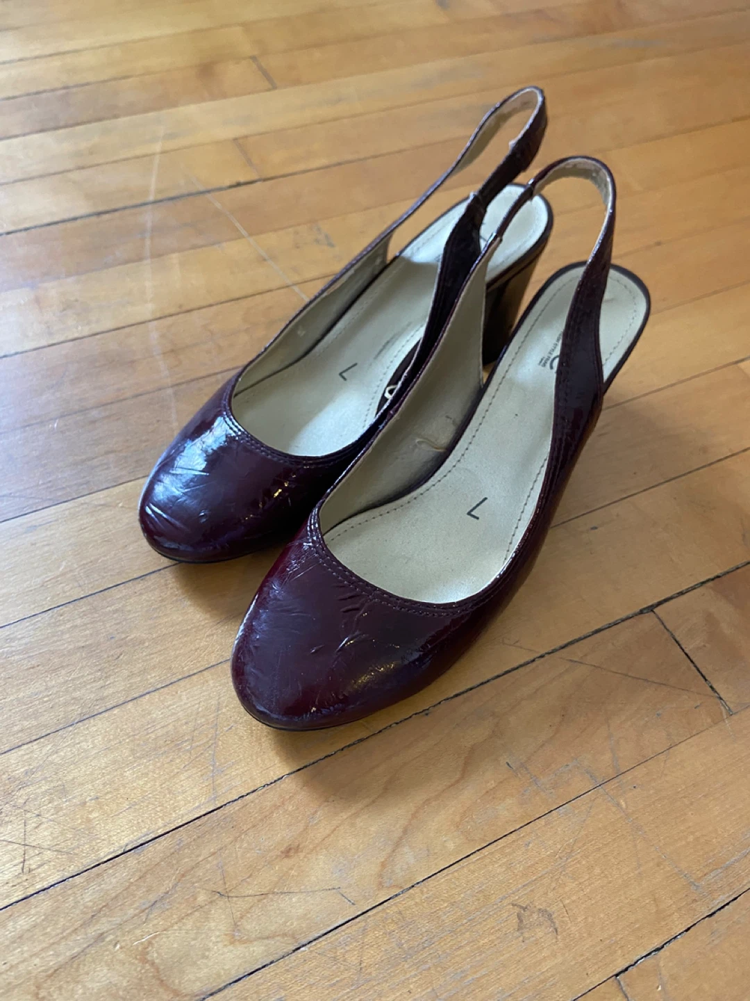 Joe Fresh Burgundy Patent Slingback Heels Size 7