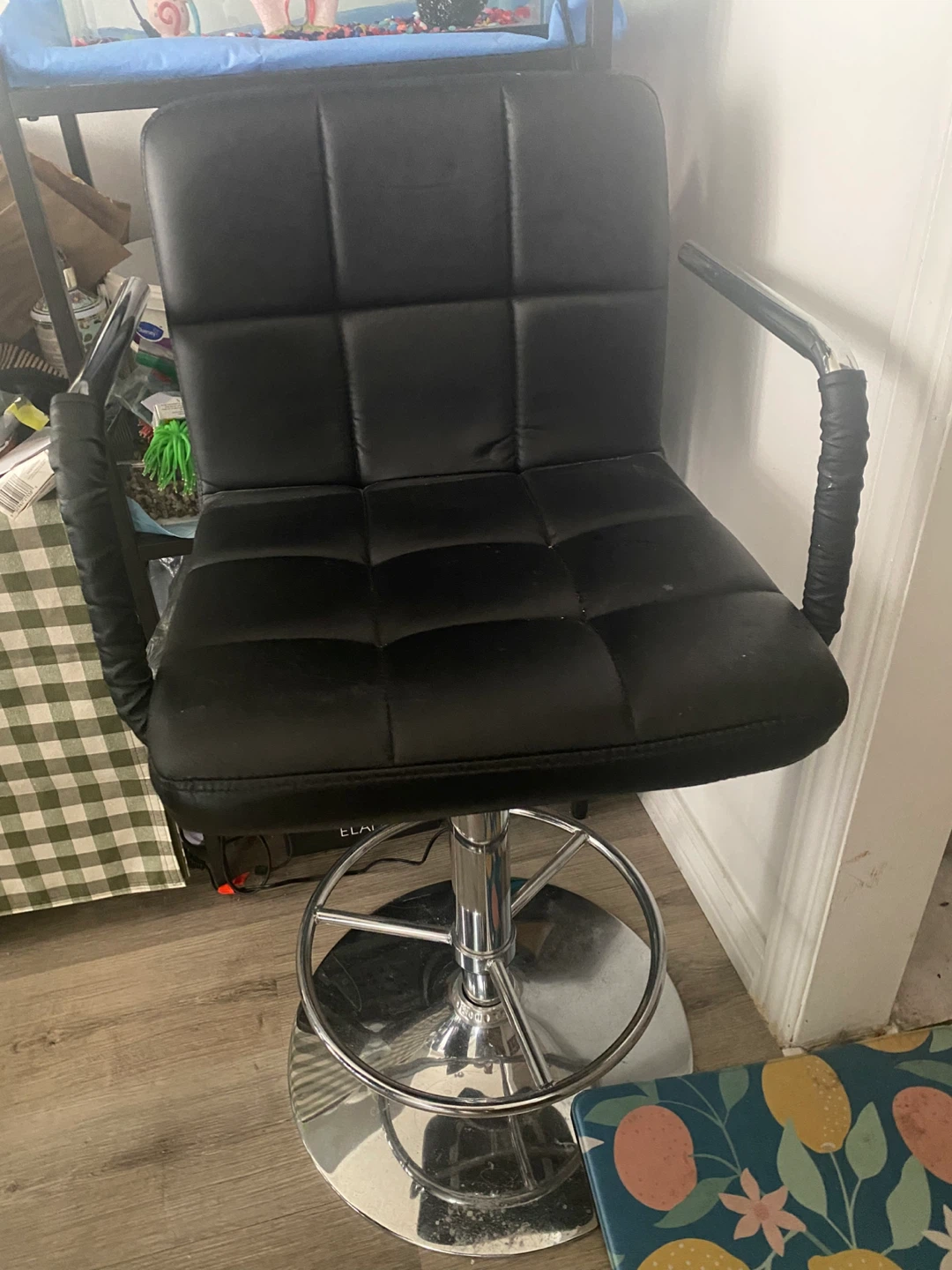 Black Faux Leather Bar Stool with Adjustable Height