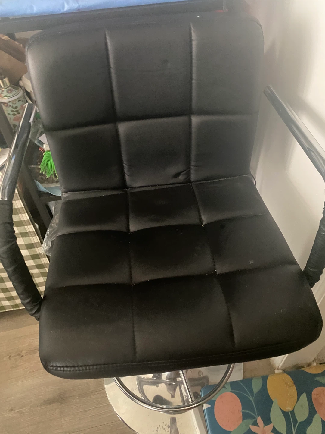 Black Faux Leather Bar Stool with Adjustable Height - photo 2
