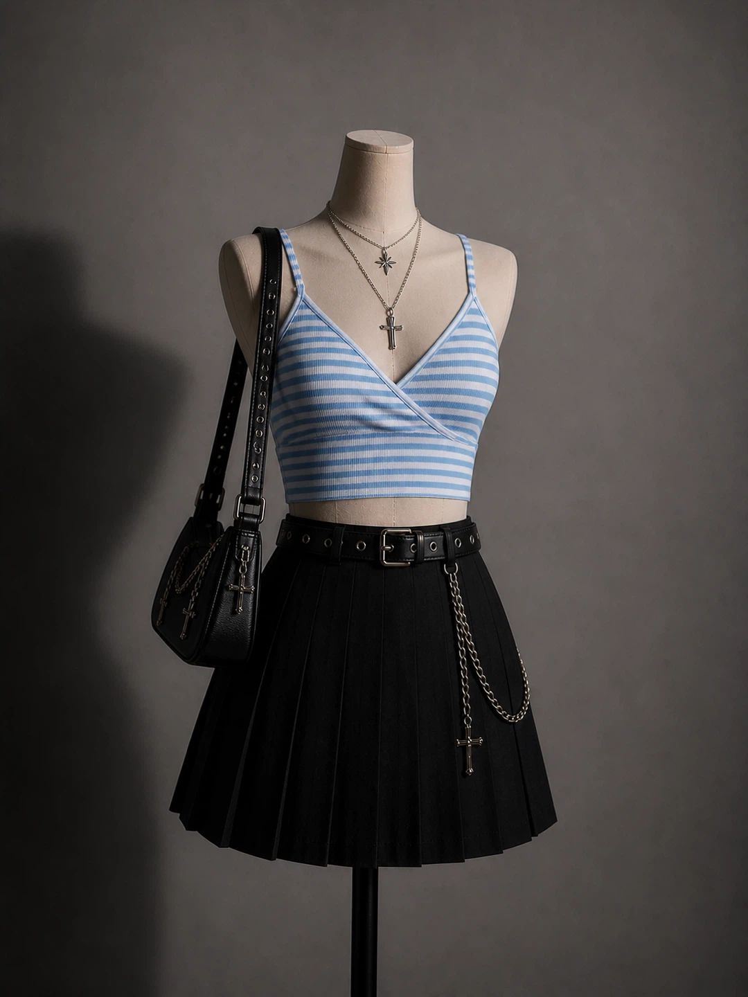 Ardene Blue & White Striped Crop Tank Top
