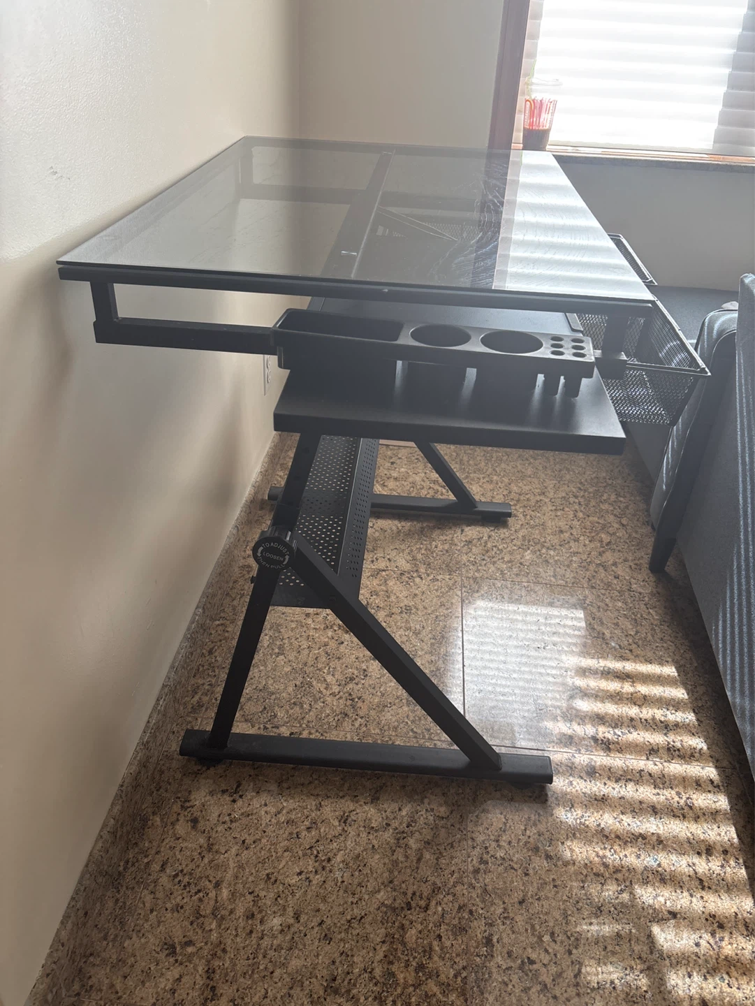 Adjustable Drafting Desk with Glass Top and Storage Baskets - photo 5