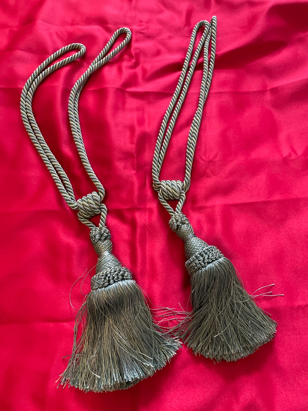 Set of 2 Green and Silver Tassels for Curtains