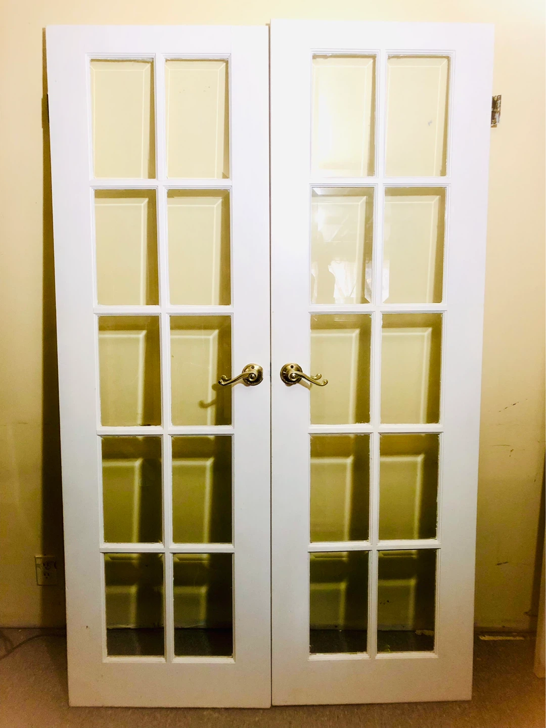 Pair of White French Doors with Glass Panes - photo 2