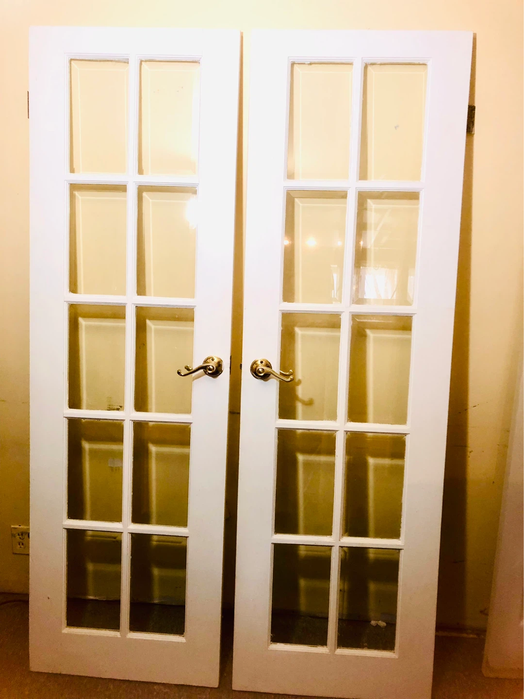 Pair of White French Doors with Glass Panes