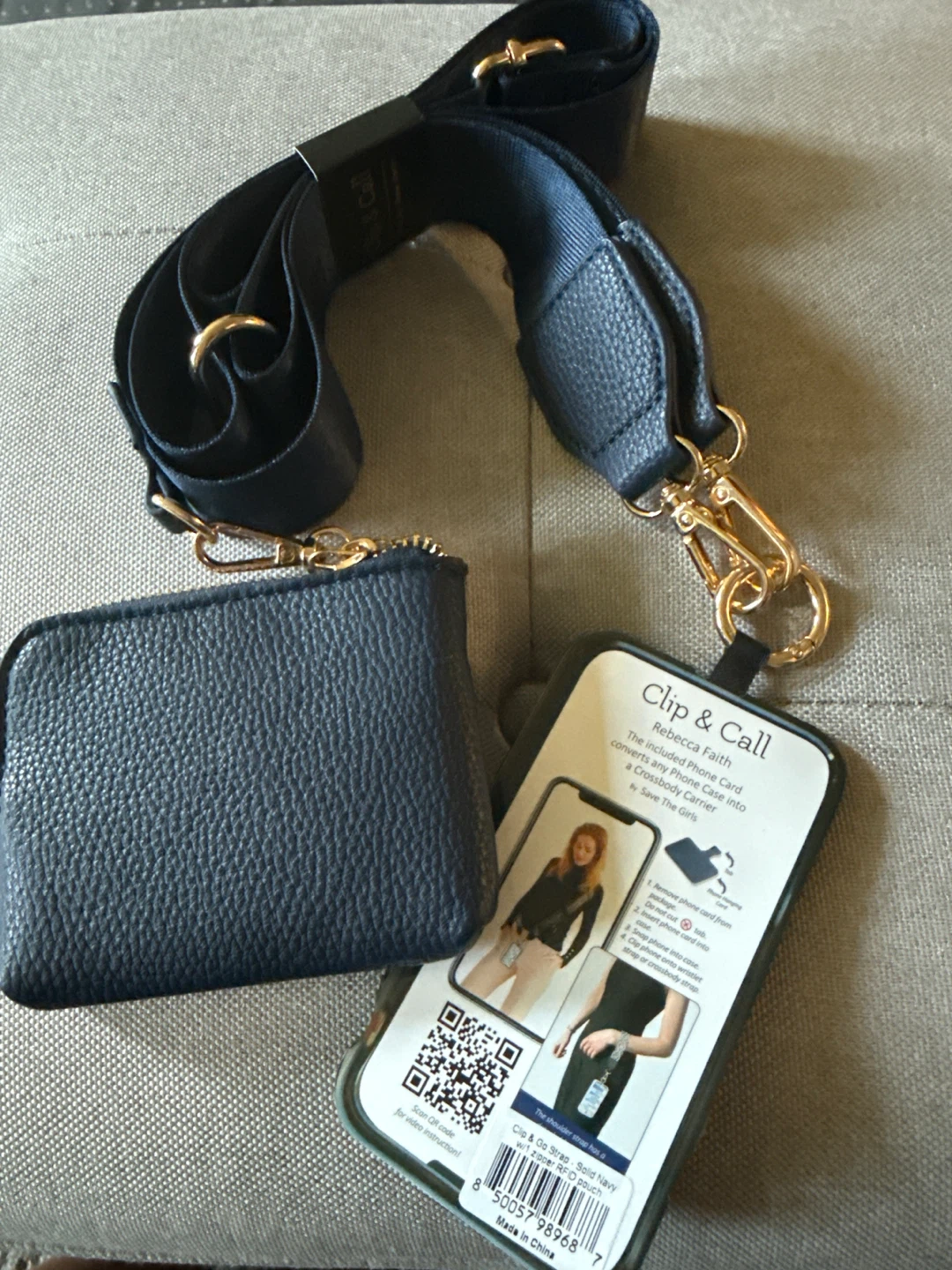 Clip & Call Solid Navy Crossbody Phone Carrier with Pouch