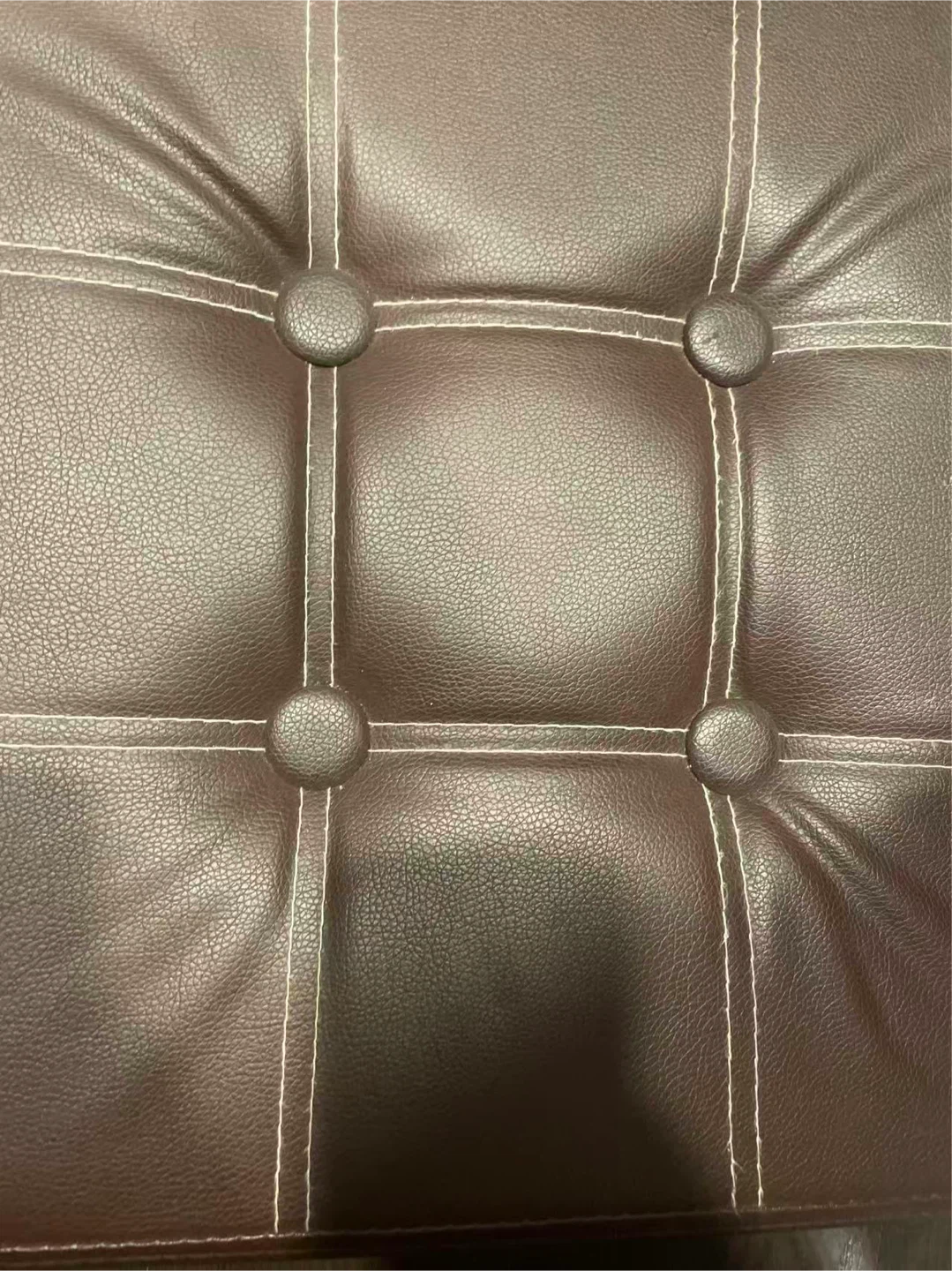 Small Brown Faux Leather Tufted Ottoman or Footstool