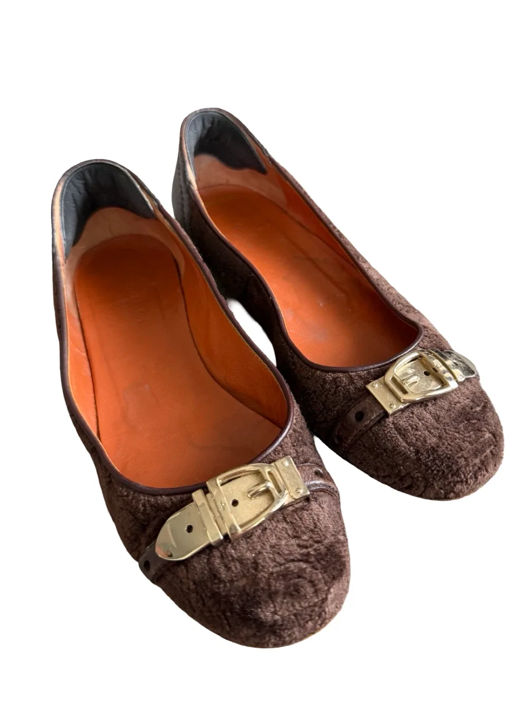 Gucci Brown Velvet Buckle Flats