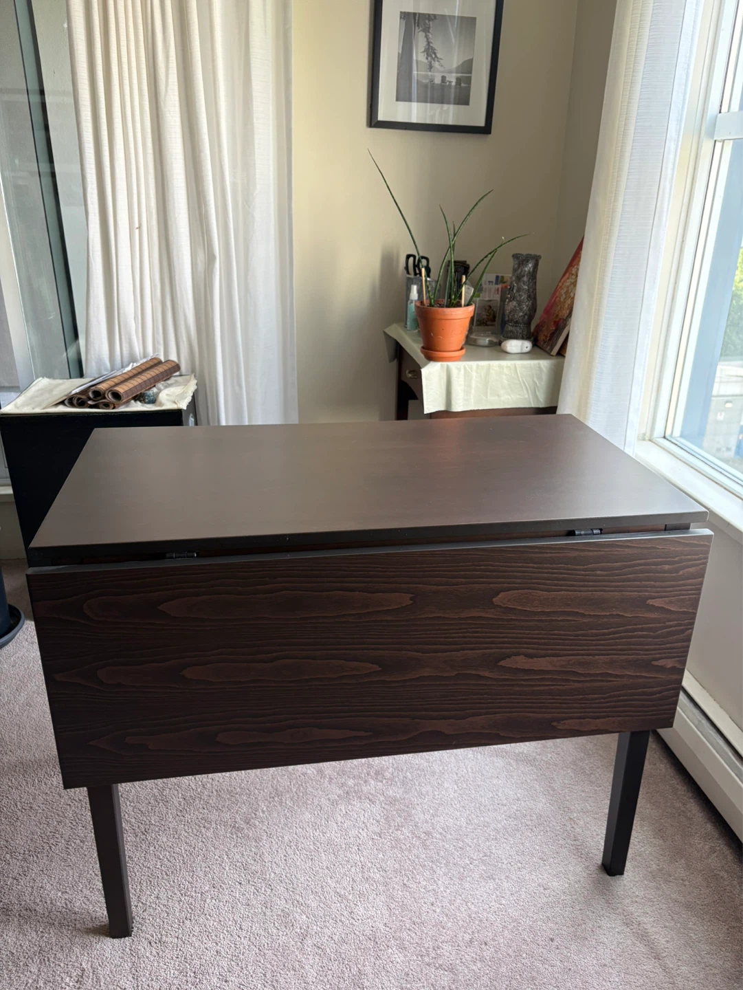 Drop-leaf desk with drawer