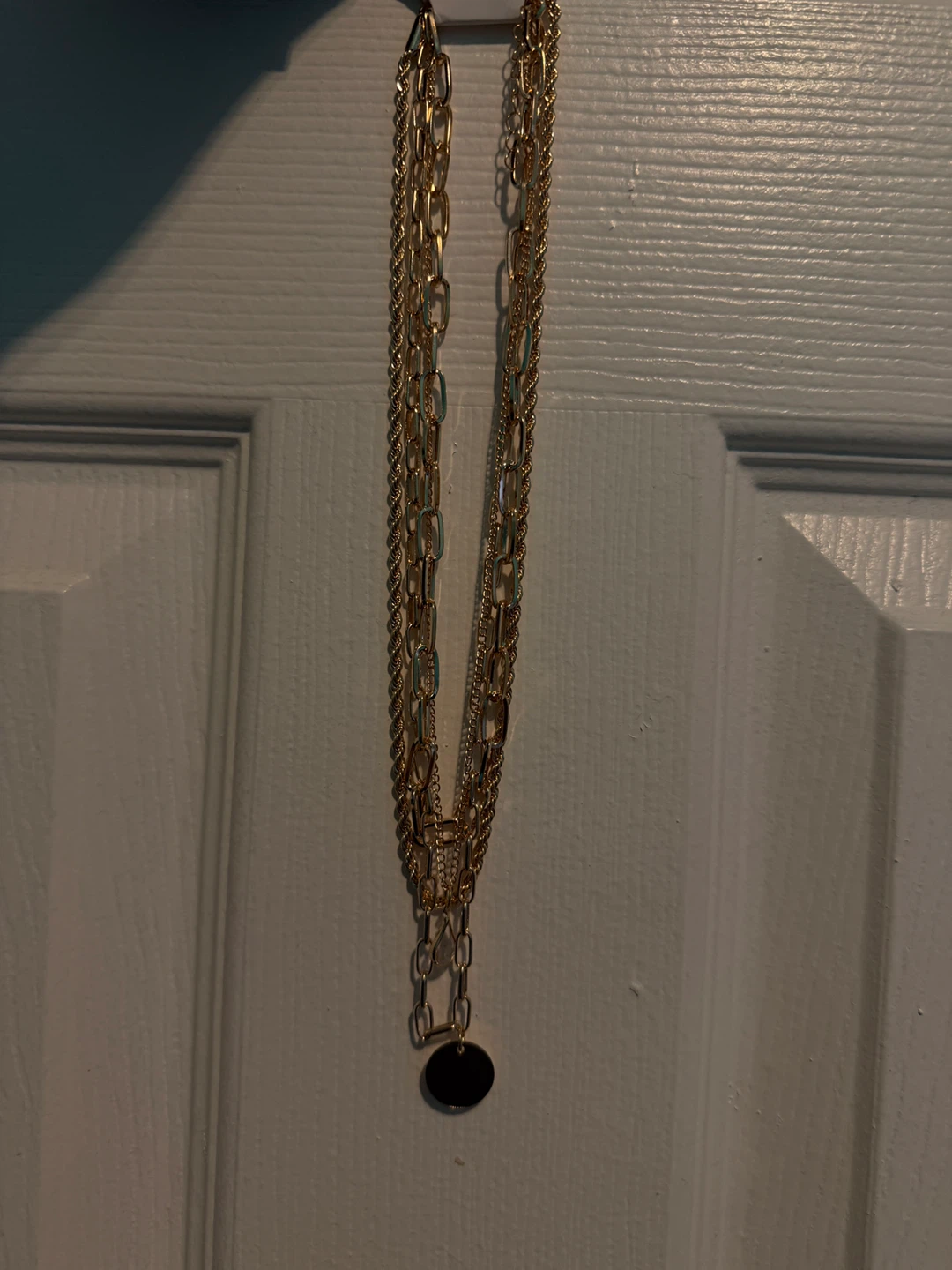 Gold Tone Layered Necklace with Disc Pendant