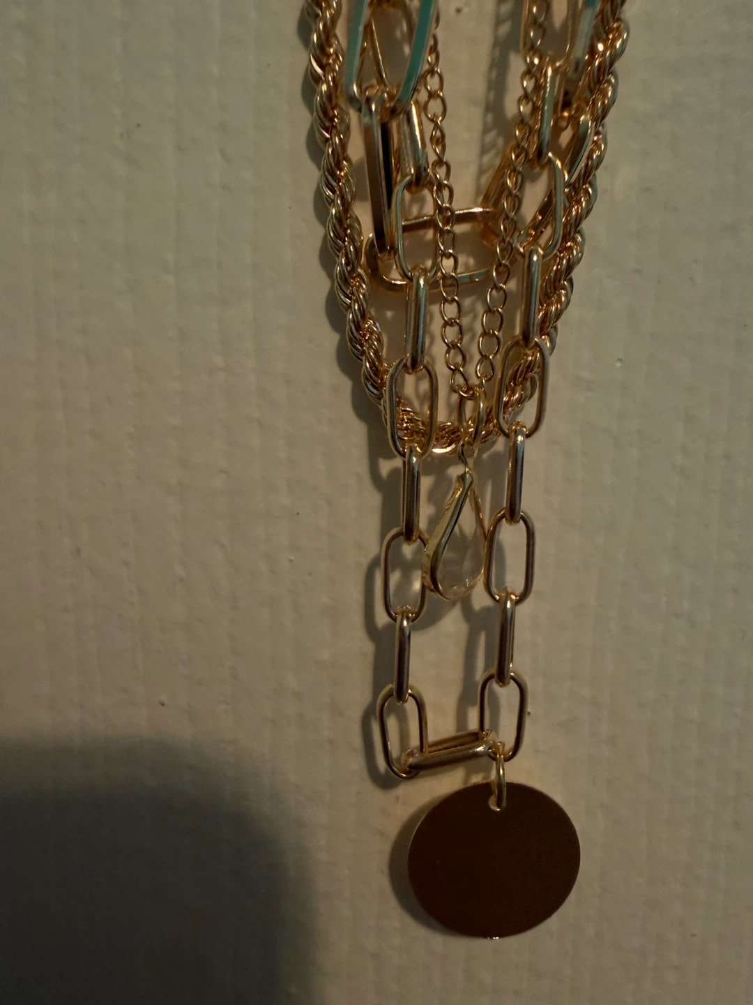 Gold Tone Layered Necklace with Disc Pendant - photo 2