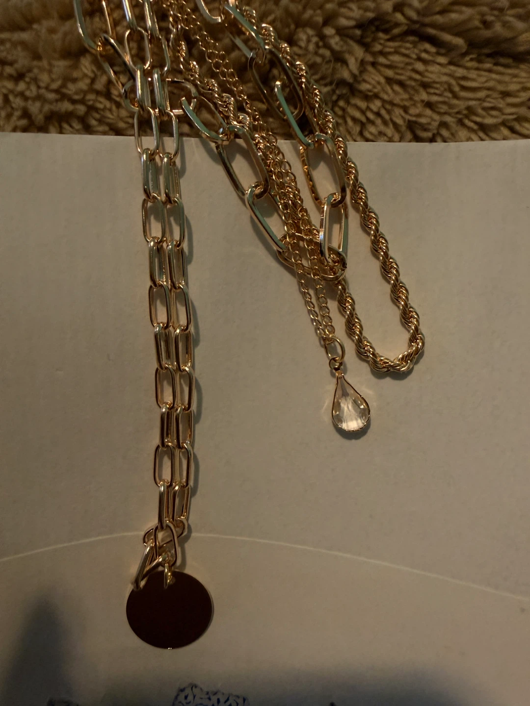 Gold Tone Layered Necklace with Disc Pendant - photo 3