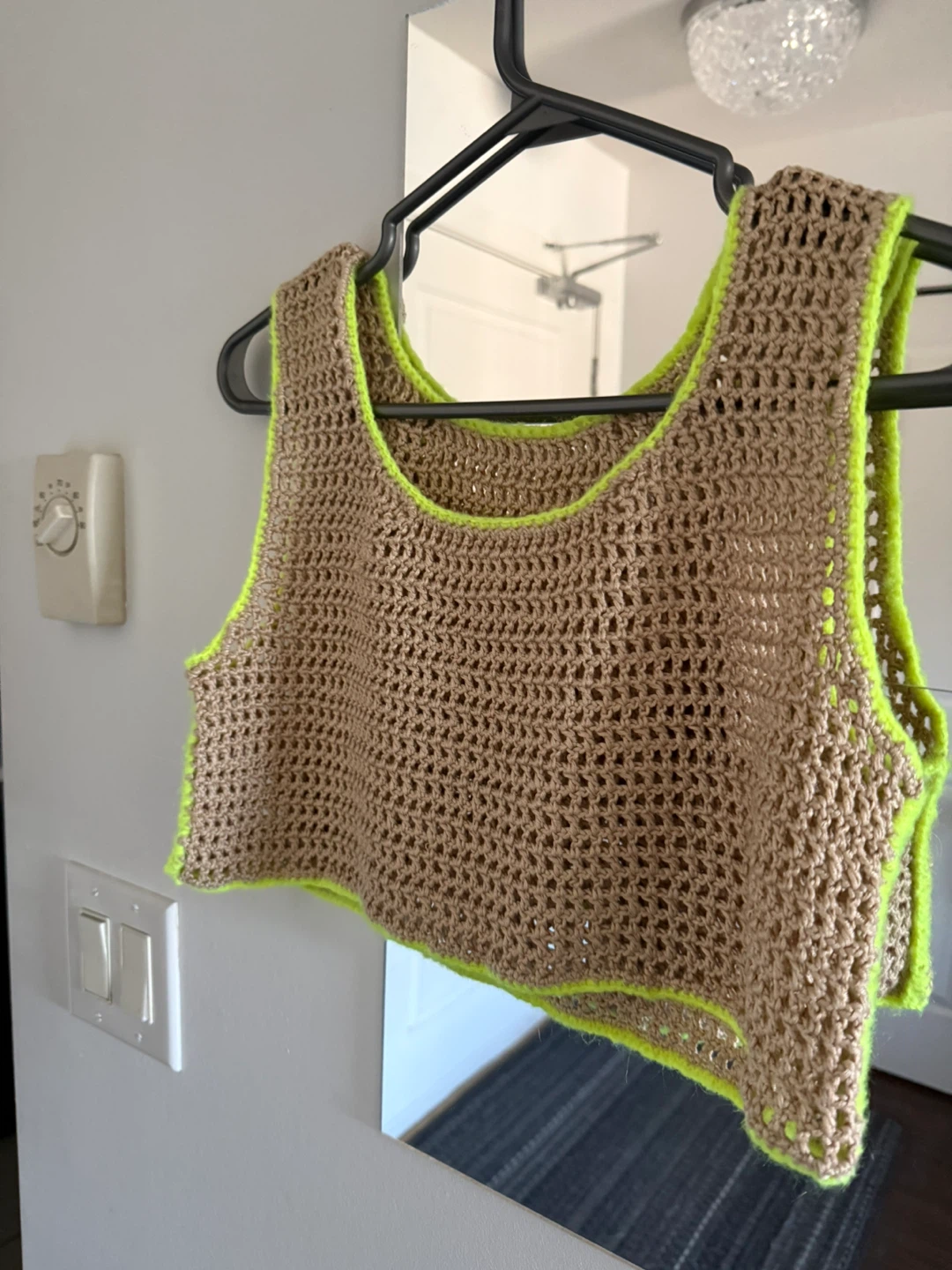 Crocheted Tank Top - Tan with Neon Green Trim - photo 2