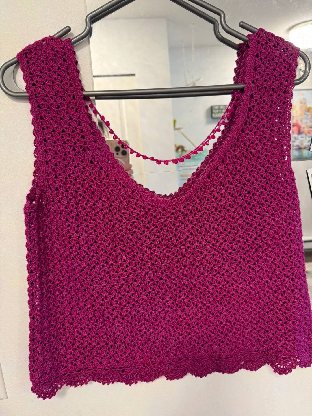 Handmade Crocheted Crop Top - Fuchsia