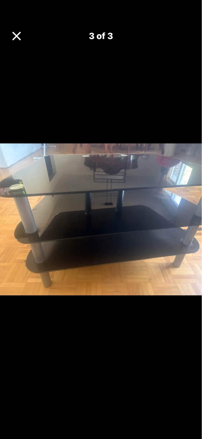 Black Glass 3-Tier TV Stand / Media Console
