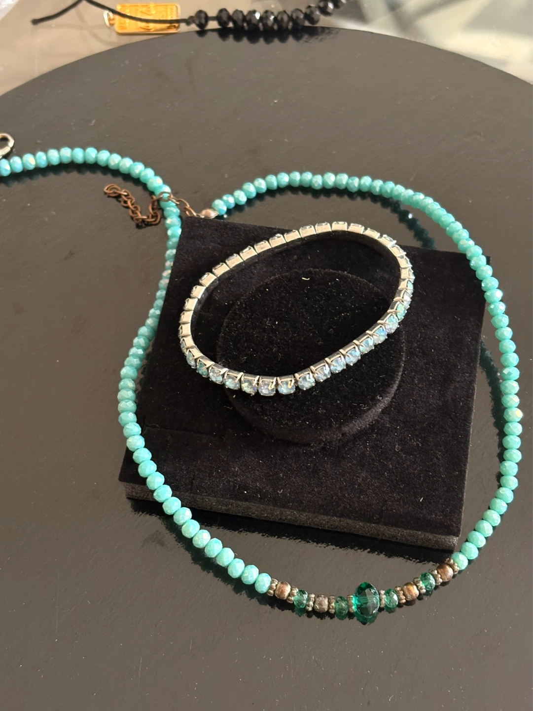 Turquoise Beaded Necklace with Green Accent Beads