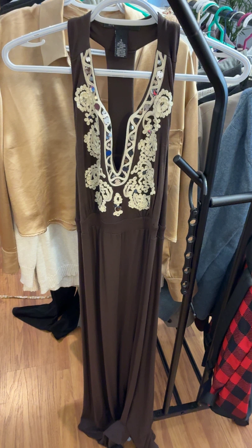 Brown Embellished Maxi Dress