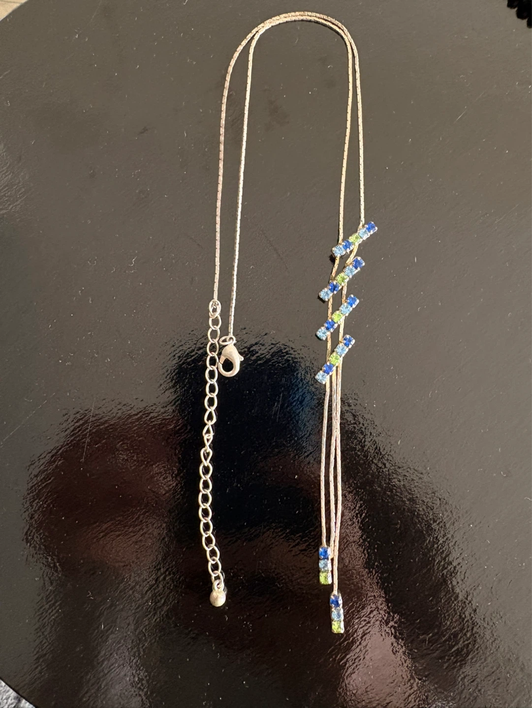 Silver Necklace with Blue and Rhinestones - photo 2