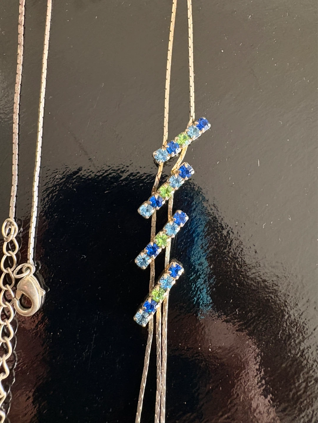 Silver Necklace with Blue and Rhinestones
