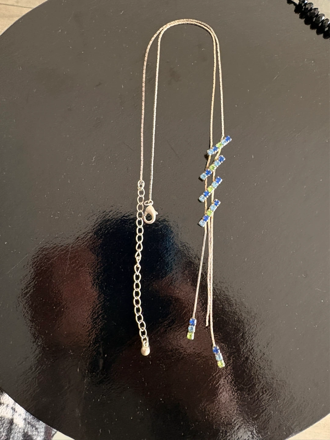 Silver Necklace with Blue and Rhinestones - photo 3